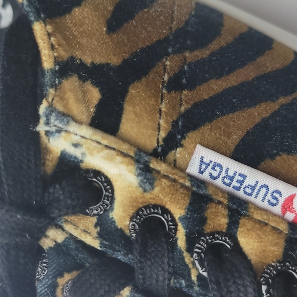 Superga 2750 Fanvelw Velvet Cognac Zebra Animal Print Sneakers Lace Up Size 8 - Picture 8 of 13